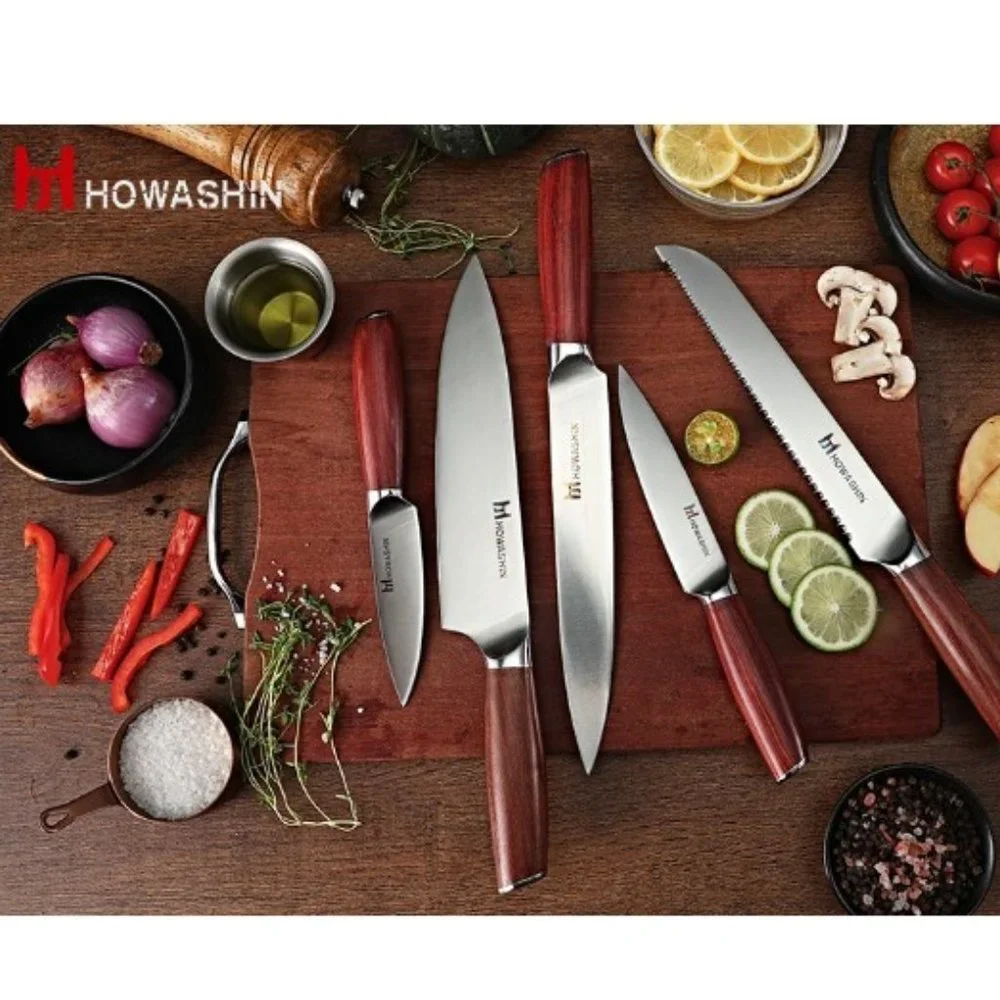 5 pcs - Professional Kitchen Knife Set with Red Sandalwood Handles